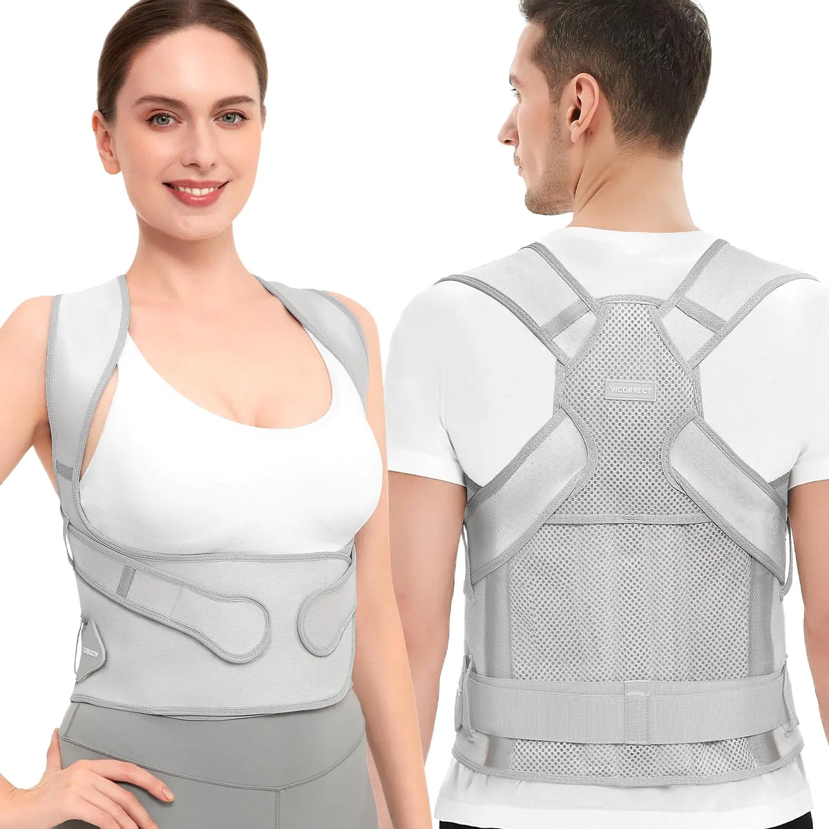 Posture Corrector for Men and Women Support: Back Support Brace - Shoulders Straightener Relieve Upper Back Pain (Gray Large)